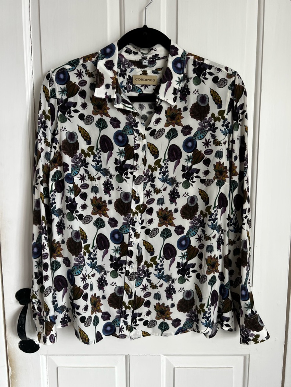 White Floral-Print Long-Sleeve Shirt - C